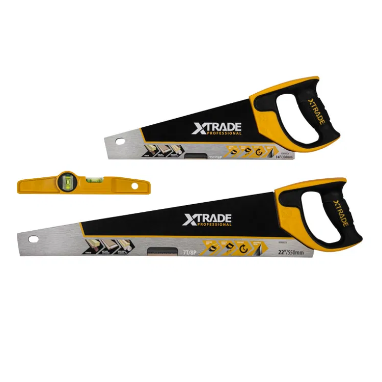 XTrade Pro 22" Handsaw, 14" Toolbox Saw & Scaffold Spirit Level Set