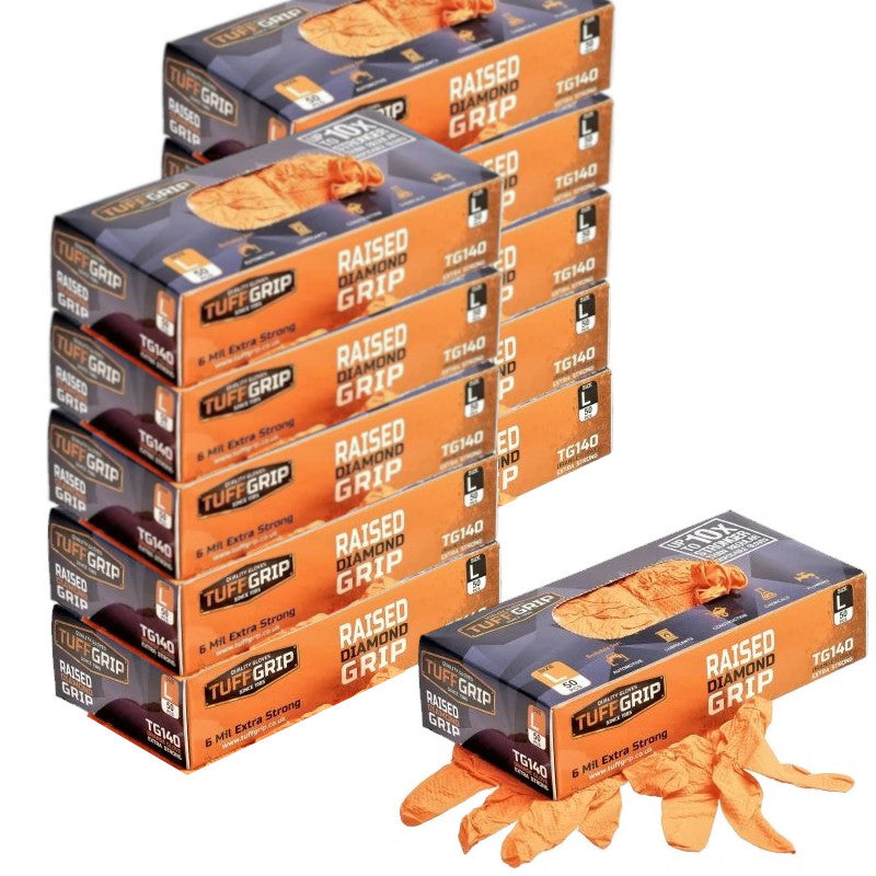 TUFFGRIP Disposable Gloves with Raised Diamond Grip (10 Boxes of 50)