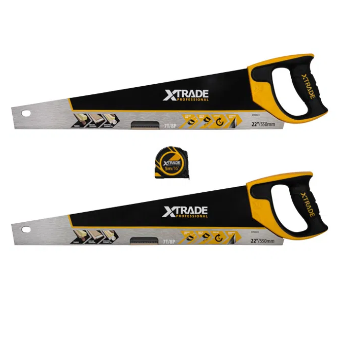 XTrade Pro 22" Handsaw Twin Pack & 5m Tape Measure Set