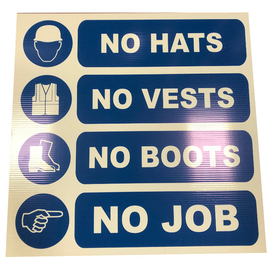 HATS, VESTS & BOOTS MANDATORY SIGN