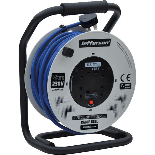 Jefferson 25m 230V Industrial Cable Reel with 2.5mm Core