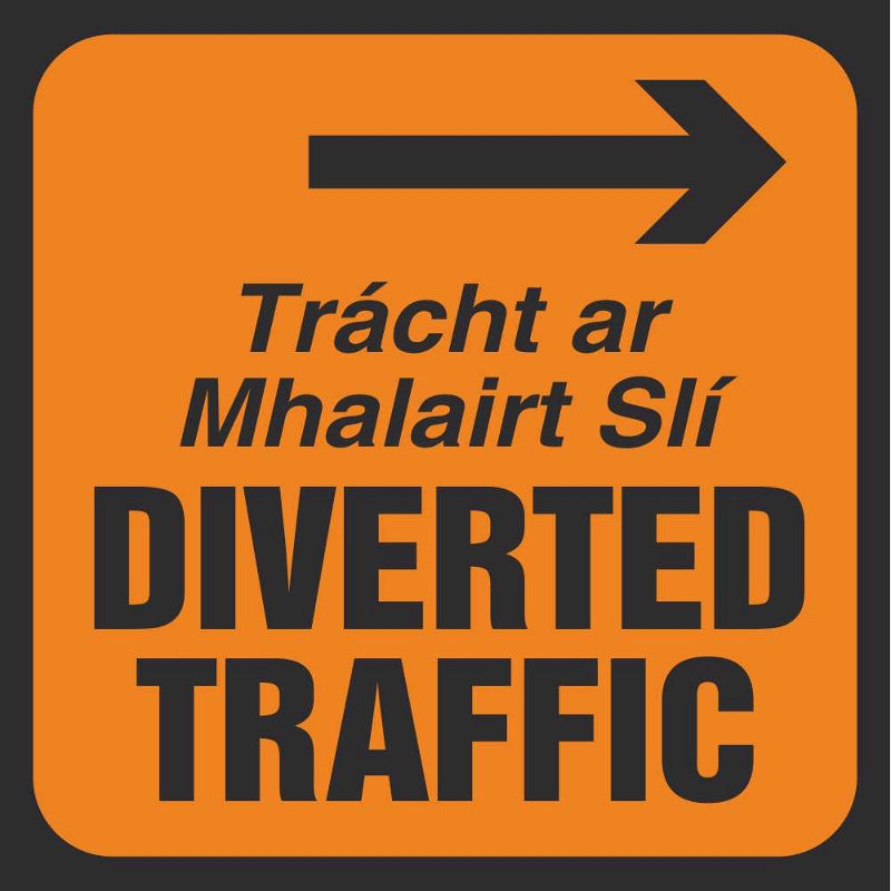 WK 091 ROAD SIGN 600 X 600 DIVERTED TRAFFIC RIGHT