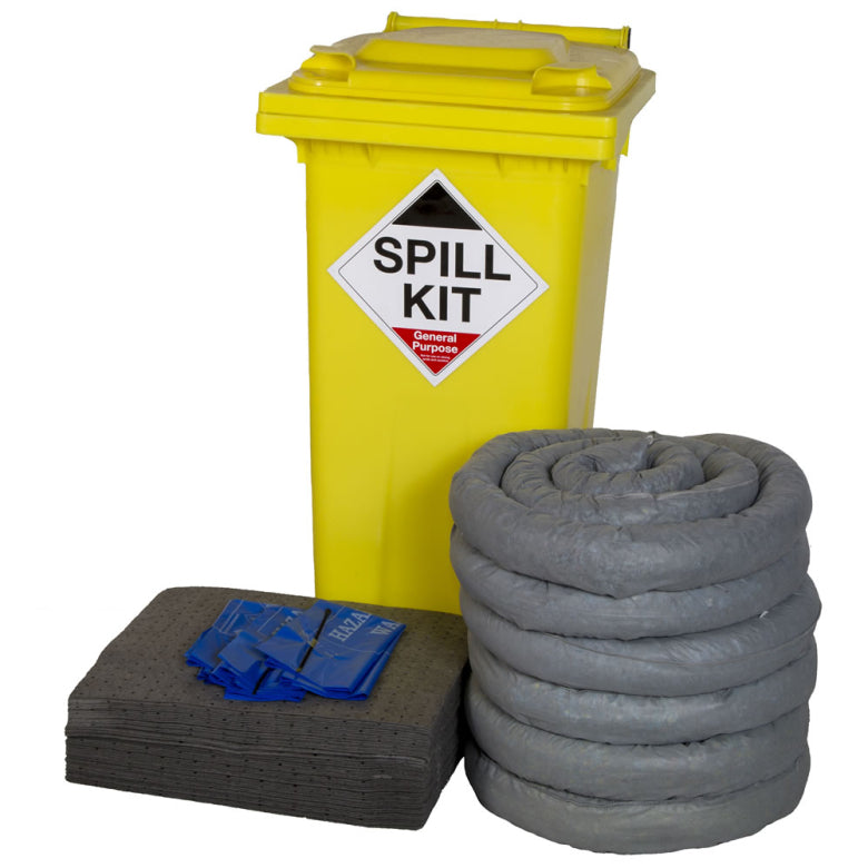 120 Litre General Purpose Spill Kit - Yellow Wheelie Bin (Medium)