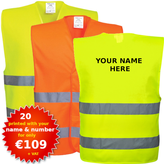 PORTWEST HI-VIS TWO BAND VEST (20 PRINTED WITH NAME AND NUMBER)