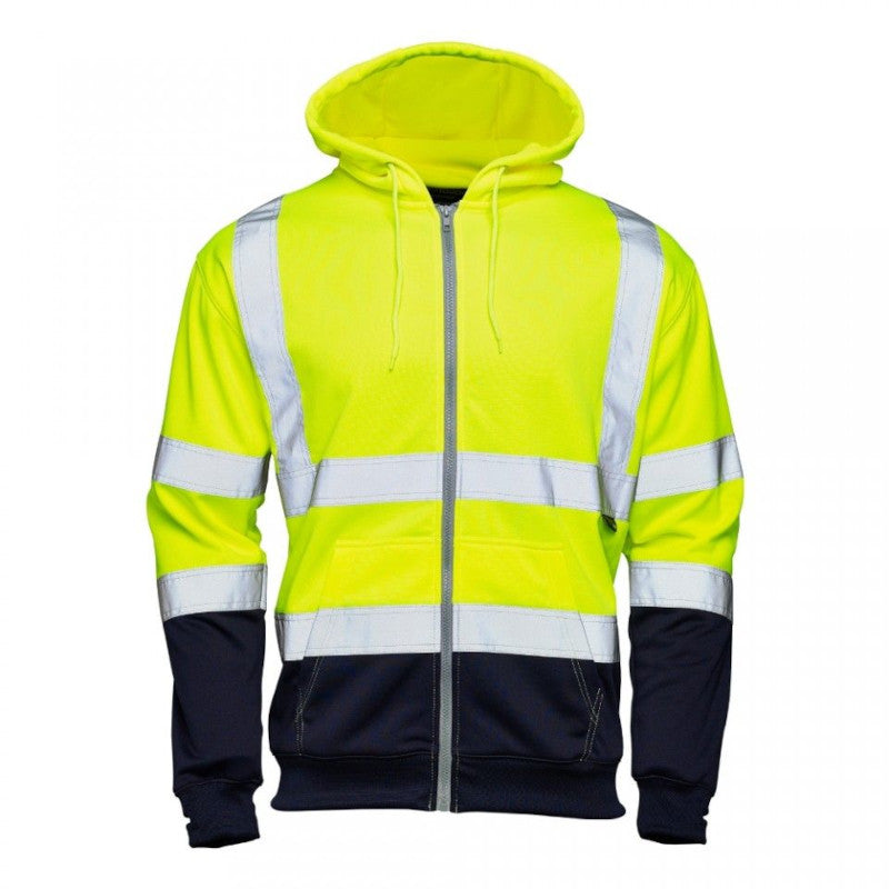 Supertouch Hi Vis Yellow 2 Tone Hooded Zipped Sweatshirt