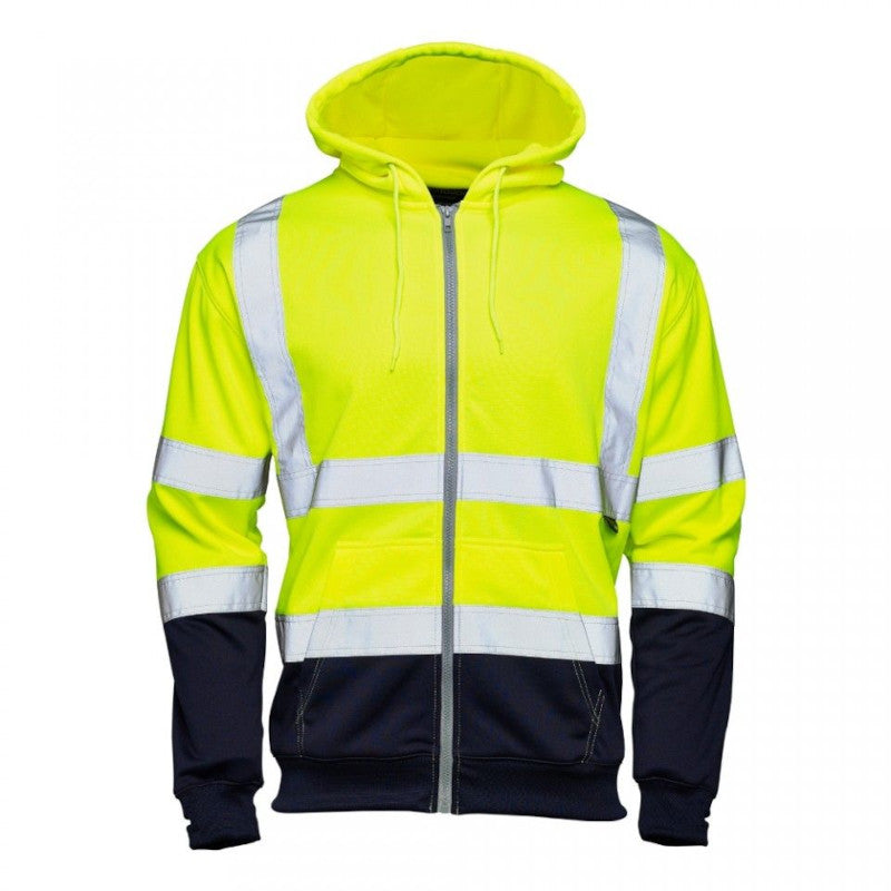Supertouch Hi Vis Yellow 2 Tone Hooded Zipped Sweatshirt and Jogging Bottoms